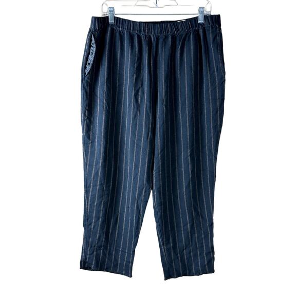 Zara Cropped Pin Striped Exposed Stitch Hem Women Size XL Pull On Comfort Pants - Picture 1 of 12